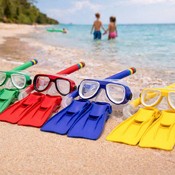 Set mască de scufundări, tub respirator și labe