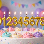 Lumânare aurie în formă de cifră (0–10)