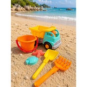 Set pentru nisipieră: mașinuță, căldărușă, 2 forme, 1 lopată, 1 greblă