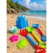 Set pentru nisipieră: 2 lopeți, greblă, căldărușă, 2 forme, 1 stropitoare