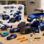 Mașină de poliție transformabilă cu vehicule și elicopter