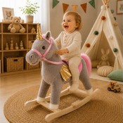 Unicorn Balansoar din Pluș Gri cu Aripi Aurii