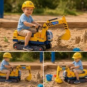Tolocar-excavator pentru copii, cu cupă mobilă și cască de protecție